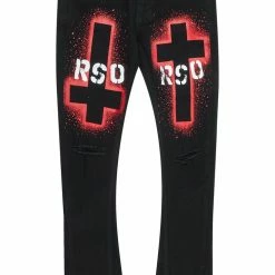 MENS JEANS ITRI PRINTED STACKED FLARE JEAN-BLACK Denim