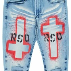 MENS JEANS ITRI PRINTED STACKED FLARE JEAN-BLUE Denim