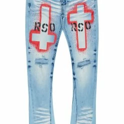 MENS JEANS ITRI PRINTED STACKED FLARE JEAN-BLUE Denim