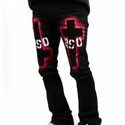 MENS JEANS ITRI PRINTED STACKED FLARE JEAN-BLACK Denim