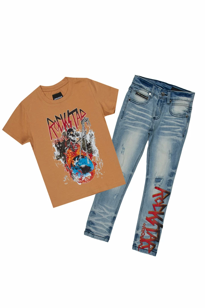 Brand new ๐คฉ BOYS DENIM SETS BOYS RAMONE T-SHIRT/JEAN SET-BEIGE New Arrivals ๐ 1 BOYS DENIM SETS BOYS RAMONE T-SHIRT/JEAN SET-BEIGE New Arrivals