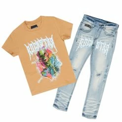 BOYS DENIM SETS New Arrivals BOYS ODDVAR T-SHIRT/JEAN SET-BEIGE
