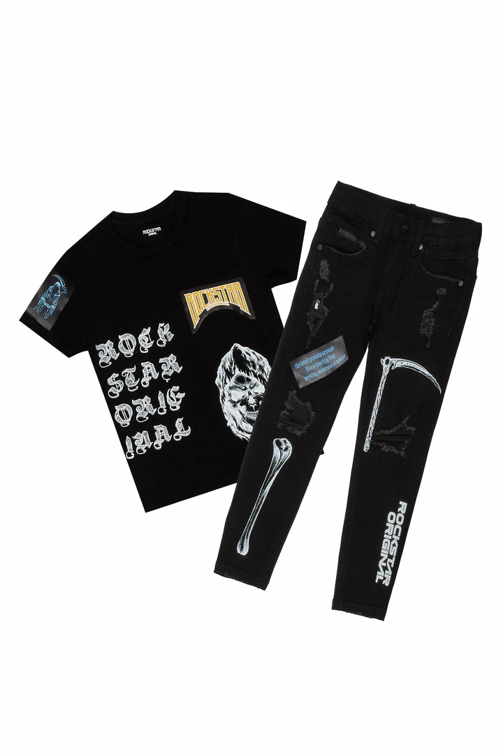 Best Sale 🎉 BOYS DENIM SETS BOYS NELIS T-SHIRT/JEAN SET-BLACK 😀 1 BOYS DENIM SETS BOYS NELIS T-SHIRT/JEAN SET-BLACK