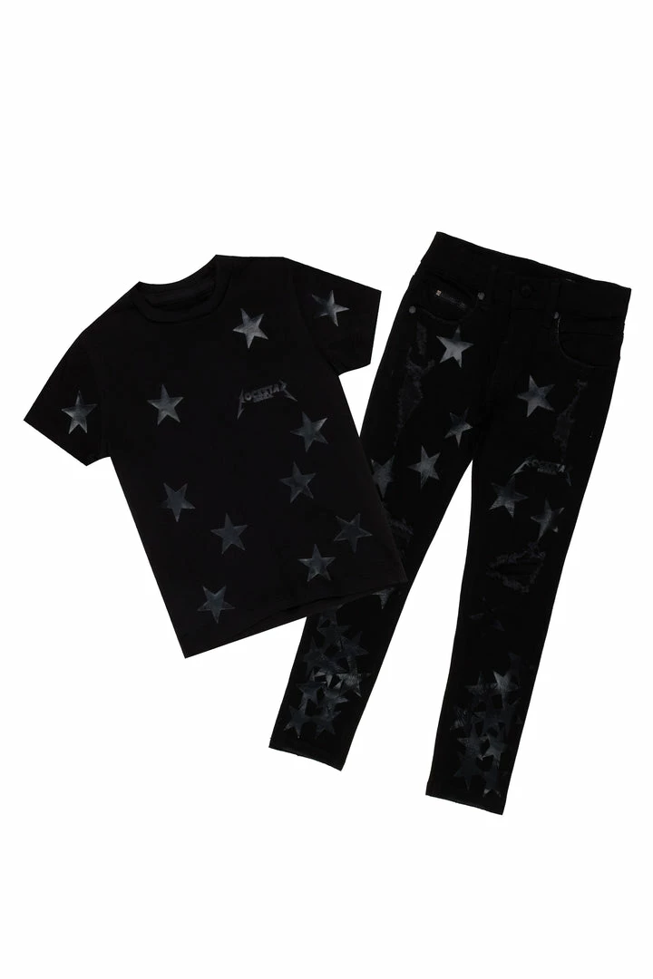 Hot Sale ✨ BOYS DENIM SETS New Arrivals BOYS DOMINIC T-SHIRT/JEAN SET-BLACK 😀 1 BOYS DENIM SETS New Arrivals BOYS DOMINIC T-SHIRT/JEAN SET-BLACK