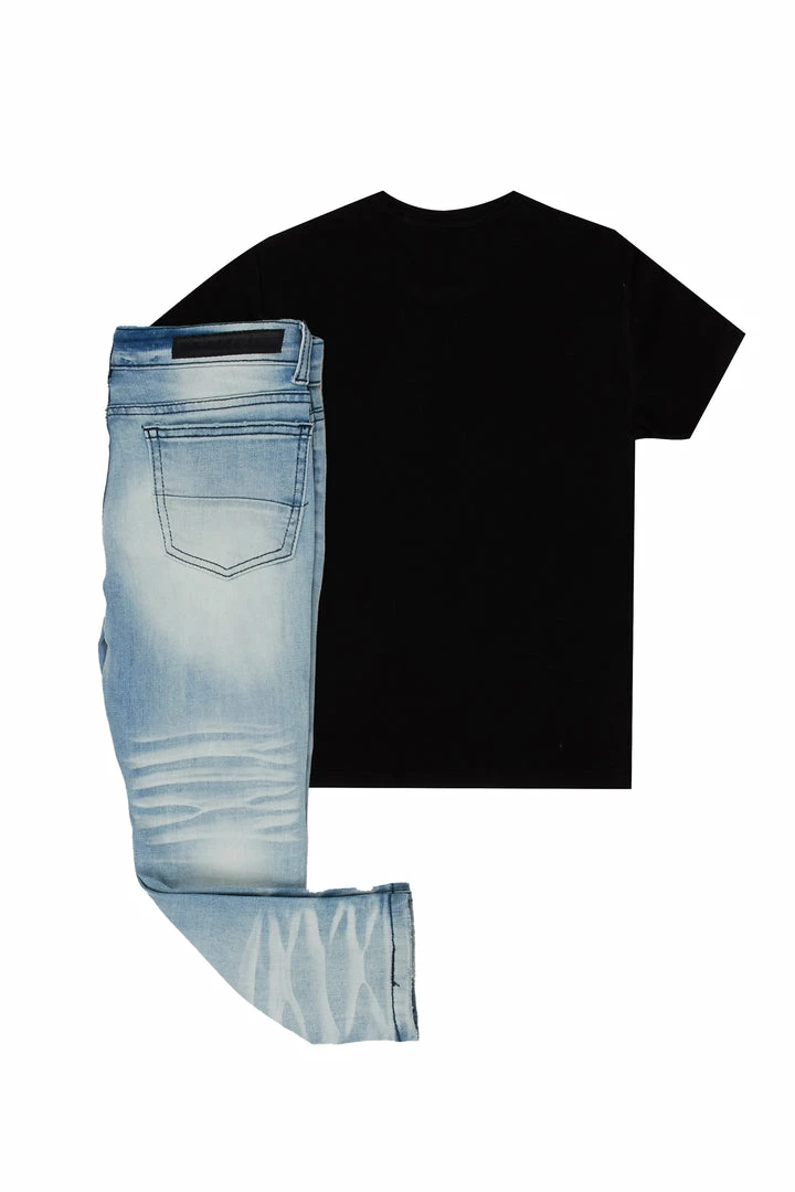 Hot Sale ❤️ BOYS DENIM SETS New Arrivals BOYS KEES T-SHIRT/JEAN SET-NAVY ⌛ 4 BOYS DENIM SETS New Arrivals BOYS KEES T-SHIRT/JEAN SET-NAVY