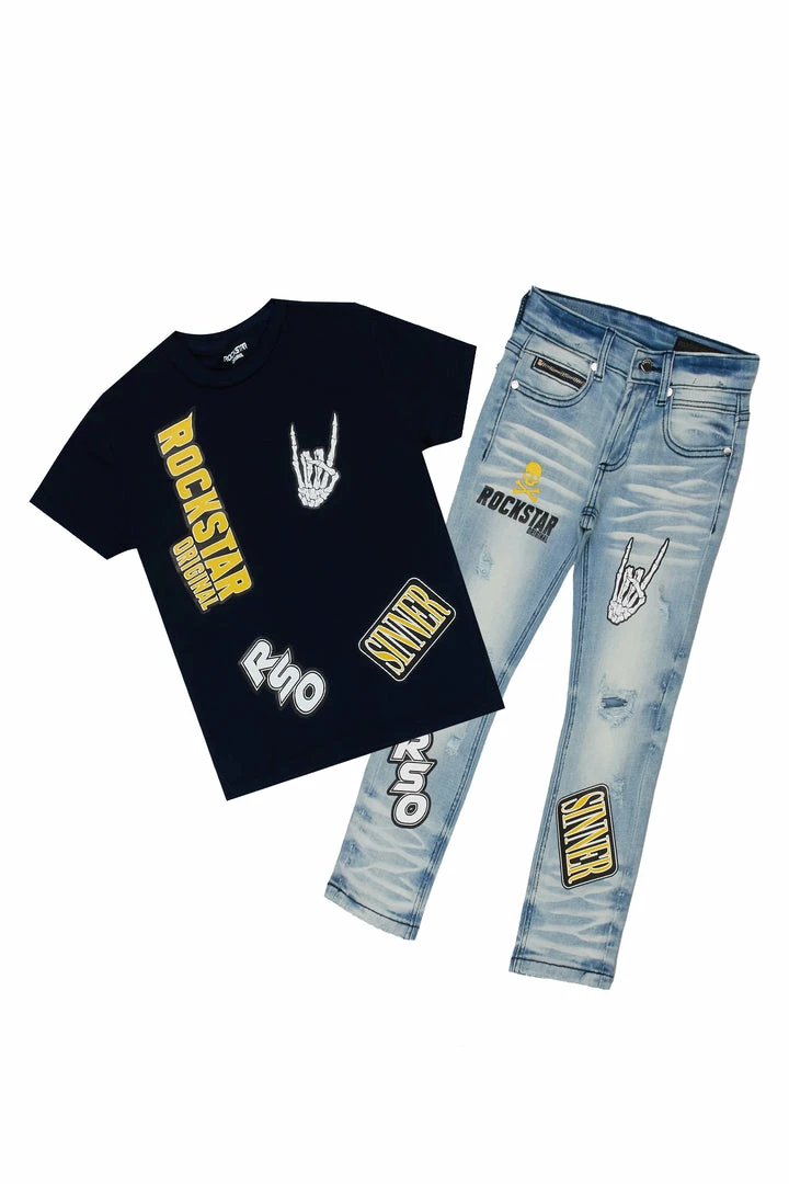 Hot Sale ❤️ BOYS DENIM SETS New Arrivals BOYS KEES T-SHIRT/JEAN SET-NAVY ⌛ 1 BOYS DENIM SETS New Arrivals BOYS KEES T-SHIRT/JEAN SET-NAVY