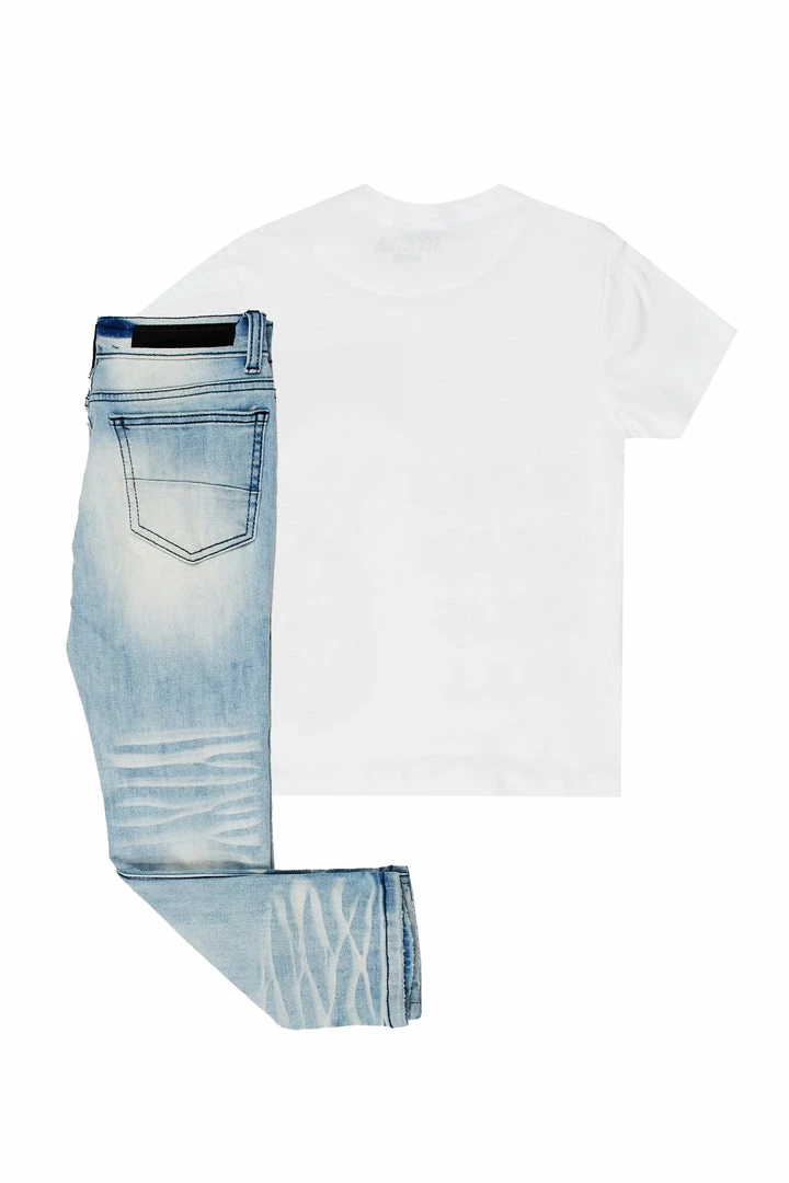 Best Sale 👍 BOYS DENIM SETS New Arrivals BOYS KENNEDY T-SHIRT/JEAN SET-WHITE 🎁 4 BOYS DENIM SETS New Arrivals BOYS KENNEDY T-SHIRT/JEAN SET-WHITE