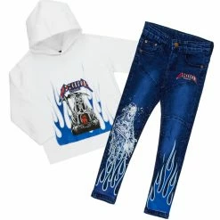 BOYS DENIM SETS BOYS MILLER HOODIE/JEAN SET-WHITE