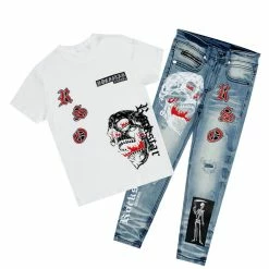 BOYS DENIM SETS BOYS ARON T-SHIRT/JEAN SET-WHITE