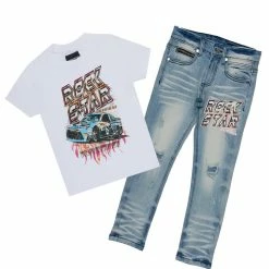 BOYS DENIM SETS New Arrivals BOYS CLAYDON T-SHIRT/JEAN SET-WHITE