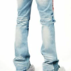 MENS JEANS ITRI PRINTED STACKED FLARE JEAN-BLUE Denim