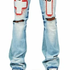 MENS JEANS ITRI PRINTED STACKED FLARE JEAN-BLUE Denim