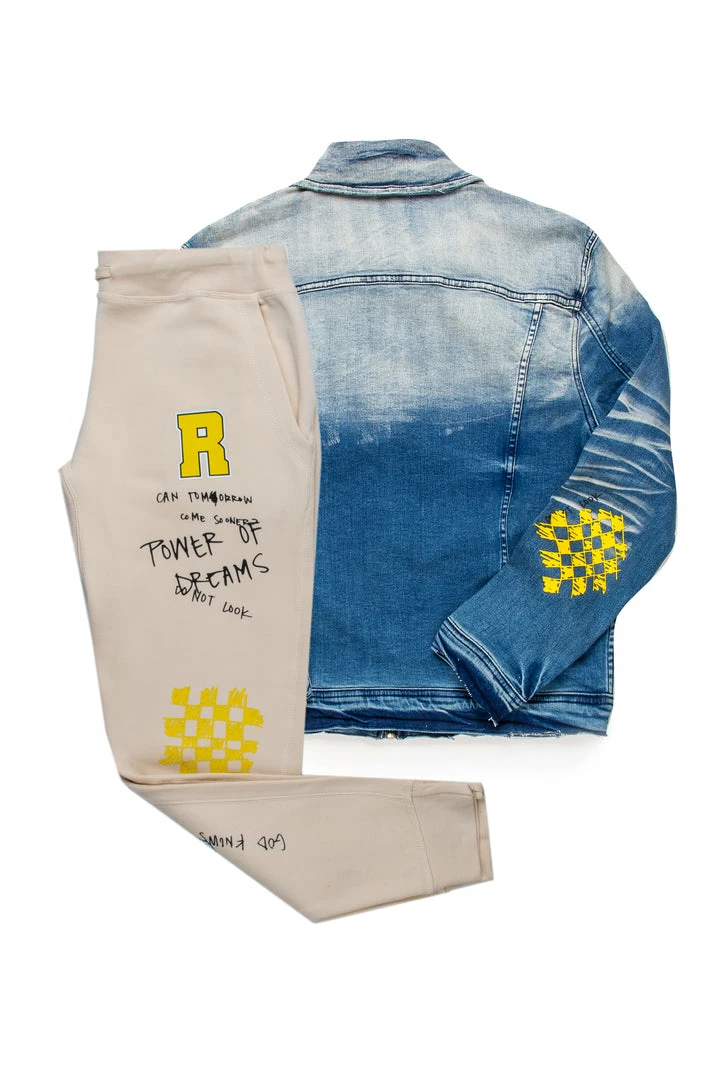 Flash Sale 👏 MENS TRACK SETS JIN DENIM JACKET/TRACKPANT SET-BEIGE 🔥 4 MENS TRACK SETS JIN DENIM JACKET/TRACKPANT SET-BEIGE