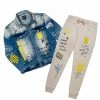 MENS TRACK SETS JIN DENIM JACKET/TRACKPANT SET-BEIGE