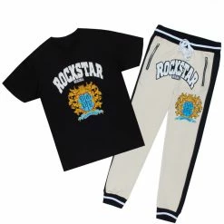 MENS TRACK SETS AUDACIO T-SHIRT/JOGGER SET-BLACK