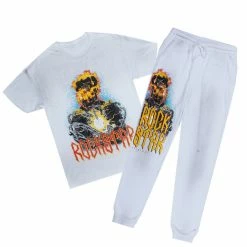 MENS TRACK SETS FREDDI T-SHIRT/JOGGER SET-WHITE