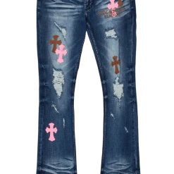 MENS JEANS Jacques Pink/Brown Flare Jean Denim