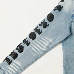 Budget 🥰 MENS DENIM JACKETS JONES EMBROIDERED JACKET- BLUE 😉 19 MENS DENIM JACKETS JONES EMBROIDERED JACKET- BLUE