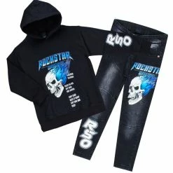 BOYS DENIM SETS KIDS KENNEDY HOODIE/JEAN SET-BLACK/BLUE