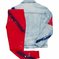 MENS TRACK SETS KRON DENIM JACKET/TRACKPANT SET-RED