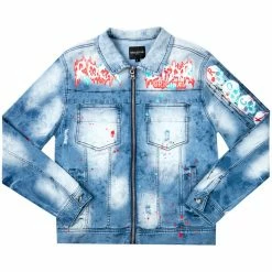MENS DENIM JACKETS KILLIAN PRINTED DENIM JACKET-BLUE