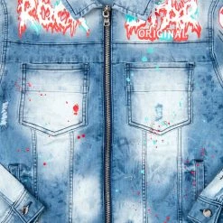 MENS DENIM JACKETS KILLIAN PRINTED DENIM JACKET-BLUE