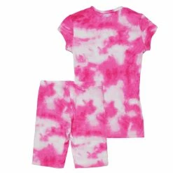 WOMENS ACTIVE SHORT SETS LAILA TIE DYE BIKE SHORT SET-PINK