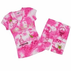 WOMENS ACTIVE SHORT SETS LAILA TIE DYE BIKE SHORT SET-PINK