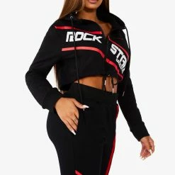 WOMENS TRACK SETS NICKI HOODIE SET - BLACK