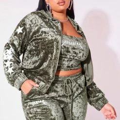 Hot Sale 🎁 WOMENS TRACK SETS STARGIRL-C MATCHING PANT SET-OLIVE 👏 11 WOMENS TRACK SETS STARGIRL-C MATCHING PANT SET-OLIVE