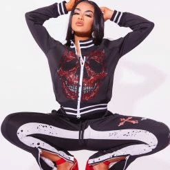 WOMENS TRACK SETS SKULL TRACKSET-BLACK/WHITE