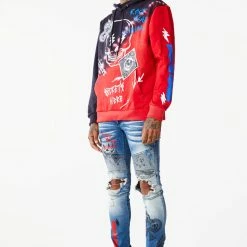 MENS JEANS SNOH PRINTED DENIM JEAN- BLACK/RED