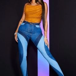 WOMENS JEANS Best Seller 70S PATCHWORK SKINNY JEAN-MEDIUM WASH