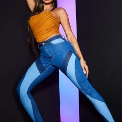 WOMENS JEANS Best Seller 70S PATCHWORK SKINNY JEAN-MEDIUM WASH