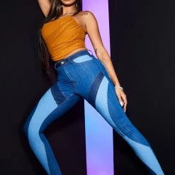 WOMENS JEANS Best Seller 70S PATCHWORK SKINNY JEAN-MEDIUM WASH