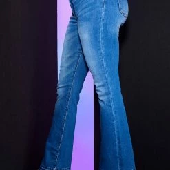 Hot Sale ⌛ WOMENS 👖 JEANS Best Seller RAW HEM FLARE JEAN-MEDIUM WASH 🎉 13 WOMENS JEANS Best Seller RAW HEM FLARE JEAN-MEDIUM WASH