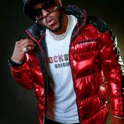 MENS OUTERWEAR Metallic Red Alasia Puffer Jacket