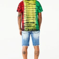 MENS TEES RASTA TIE DYE T-SHIRT- GREEN COMBO