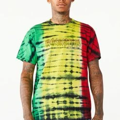 MENS TEES RASTA TIE DYE T-SHIRT- GREEN COMBO