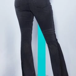 WOMENS JEANS HIGH WAISTED MULTI PANEL FLARE JEAN-GREY