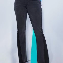 WOMENS JEANS HIGH WAISTED MULTI PANEL FLARE JEAN-GREY