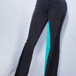 WOMENS JEANS HIGH WAISTED MULTI PANEL FLARE JEAN-GREY