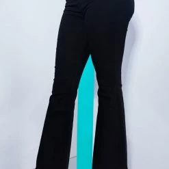 WOMENS JEANS DESTROYED HEM FLARE JEAN-BLACK