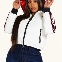 WOMENS OUTERWEAR JACKEY PUFFER JACKET - WHITE