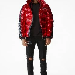 MENS OUTERWEAR Metallic Red Alasia Puffer Jacket