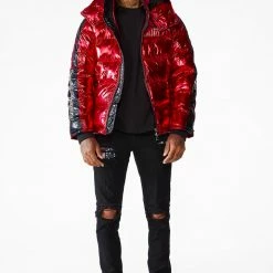 MENS OUTERWEAR Metallic Red Alasia Puffer Jacket