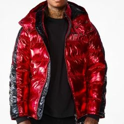 MENS OUTERWEAR Metallic Red Alasia Puffer Jacket