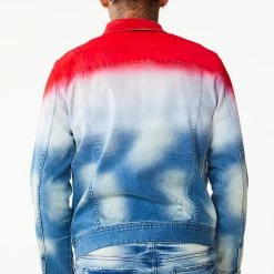 MENS DENIM JACKETS DRIPPER PRINTED DENIM JACKET- RED