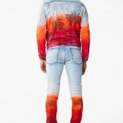 MENS DENIM JACKETS TOVI OMBRE CRYSTAL JACKET- ORANGE