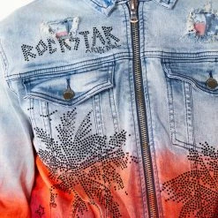 MENS DENIM JACKETS TOVI OMBRE CRYSTAL JACKET- ORANGE